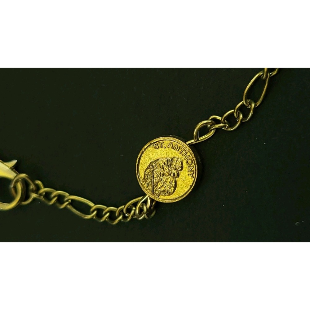 St Anthony Saint Medallion Station Necklace Gold Tone Religious 19in 12.5g